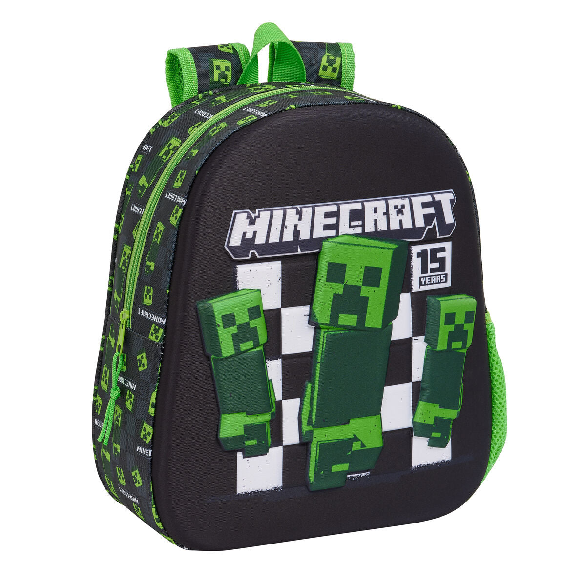 Schulrucksack 3D Minecraft Schwarz grün 27 x 33 x 10 cm