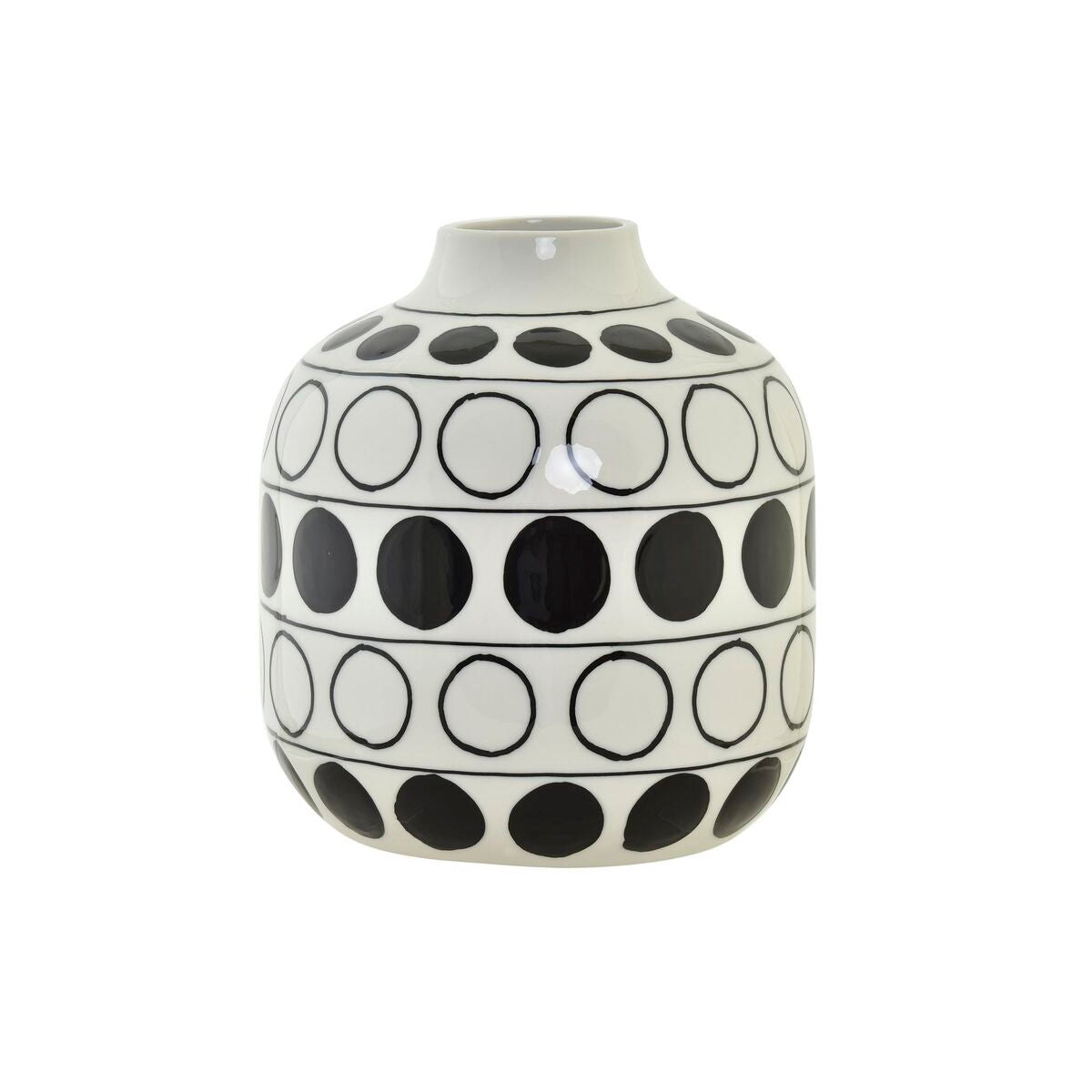 Vase DKD Home Decor Porzellan Schwarz Weiß Moderne Kreise 16 x 16 x 18 cm