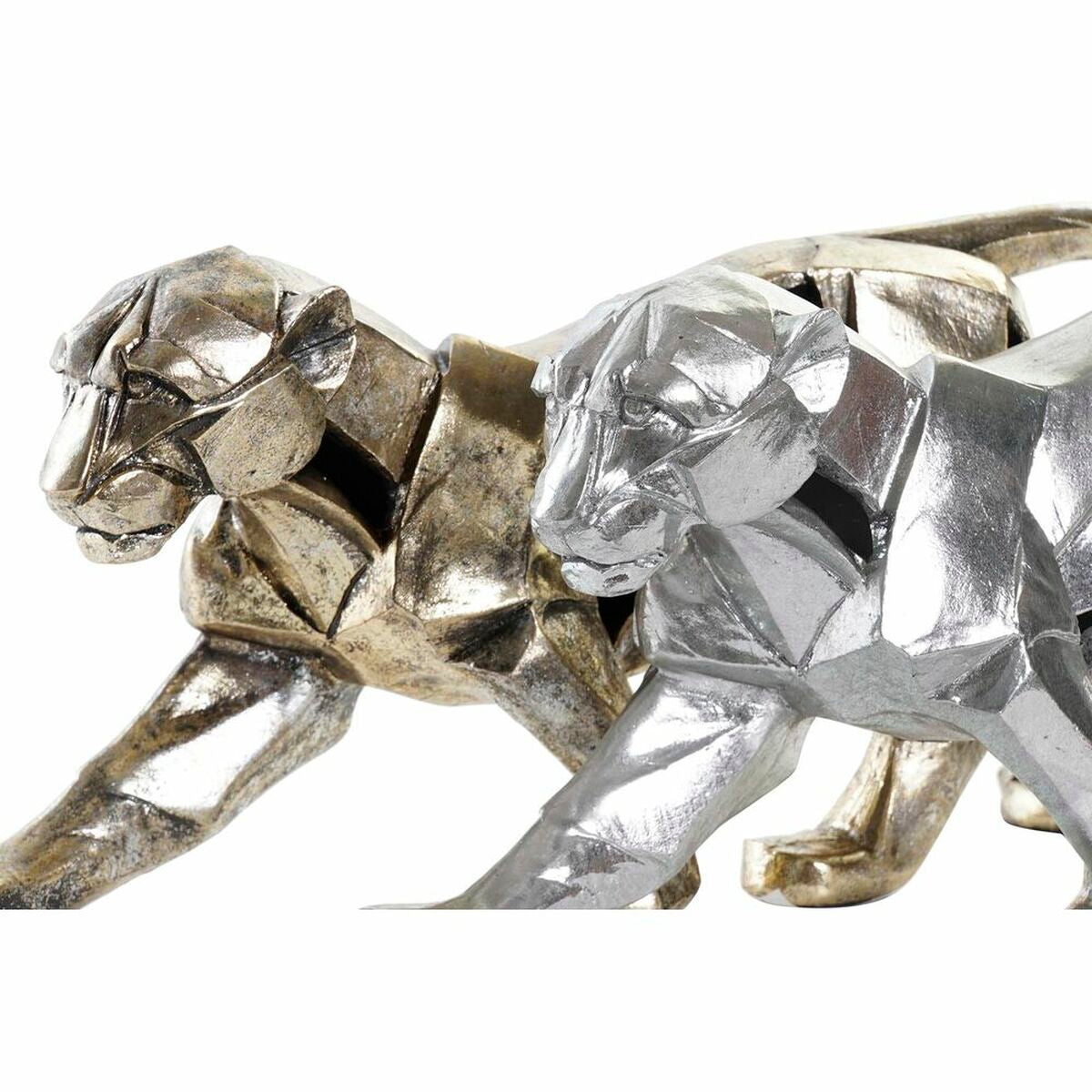 Deko-Figur DKD Home Decor 46,5 x 10 x 18 cm Silberfarben Gold Panther (2 Stück)