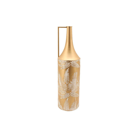 Vase DKD Home Decor Gold Metall Creme Tropical Pflanzenblatt (21 x 21 x 81 cm)