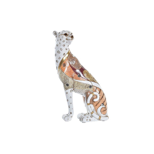 Deko-Figur DKD Home Decor 15 x 8 x 25 cm Orange Weiß Leopard Kolonial