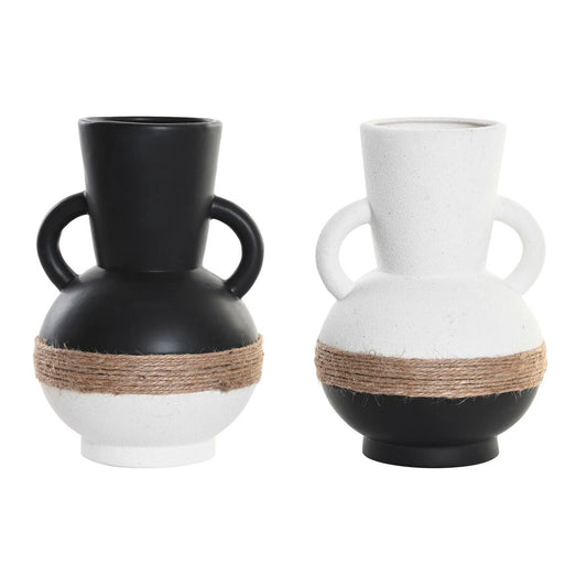 Vase DKD Home Decor 16,5 x 16,5 x 24 cm aus Keramik Schwarz Braun Schnur Weiß (2 Stück)