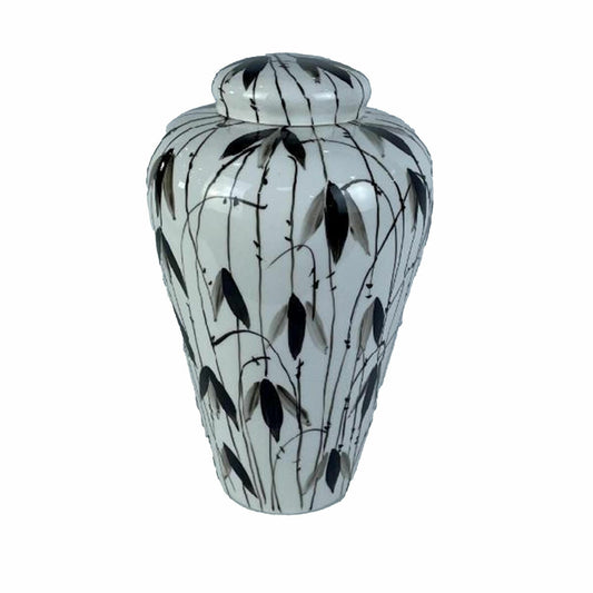 Vase DKD Home Decor Porzellan Schwarz Weiß Orientalisch Pflanzenblatt (23 x 23 x 33 cm)