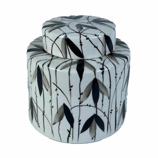 Vase DKD Home Decor Porzellan Schwarz Weiß 17 x 17 x 16 cm Orientalisch Pflanzenblatt