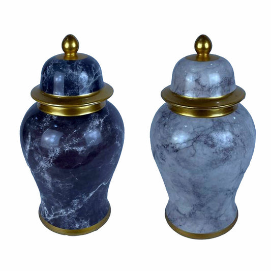 Vase DKD Home Decor Porzellan Blau Gold Marmor Moderne 17 x 17 x 32 cm (2 Stück)