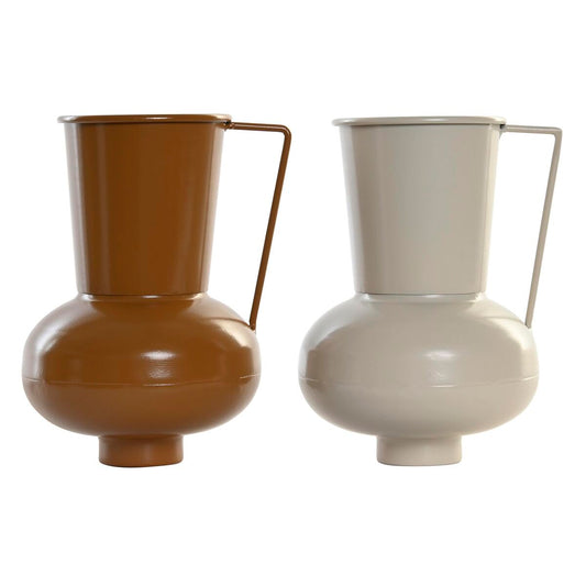 Vase DKD Home Decor 13 x 12.5 x 17 cm Beige Metall Orange Senf (2 Stück)