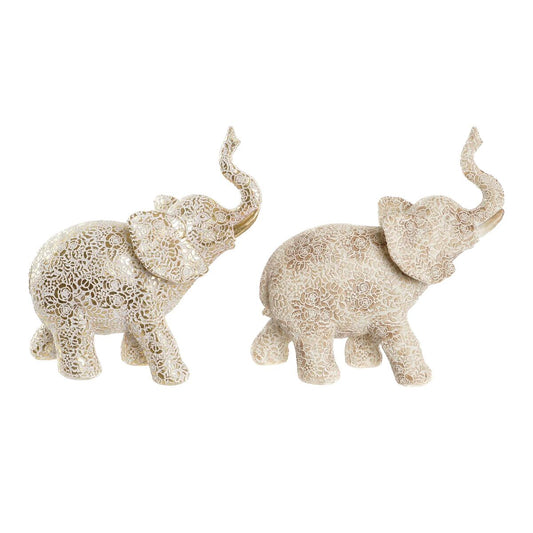 Deko-Figur DKD Home Decor Beige Gold Elefant Kolonial 25 x 11,8 x 25 cm (2 Stück)