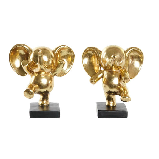 Deko-Figur DKD Home Decor 19 x 14 x 20,5 cm Elefant Schwarz Gold (2 Stück)