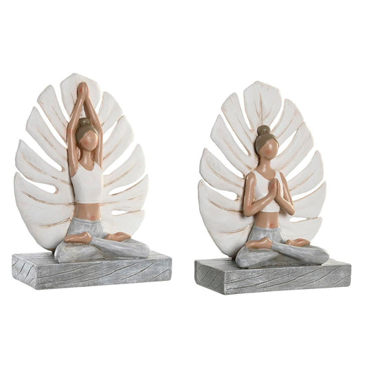Deko-Figur DKD Home Decor 16 x 7,5 x 21 cm Grau Weiß Yoga (2 Stück)