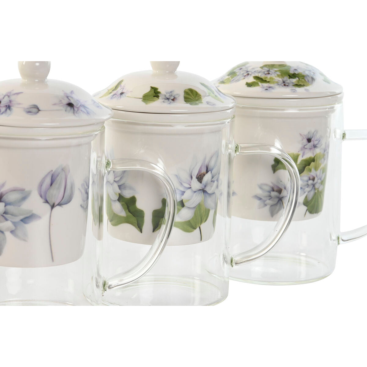 Filtertasse für Teeaufgüsse DKD Home Decor Blau Weiß grün Kristall Porzellan 300 ml (3 Stück)