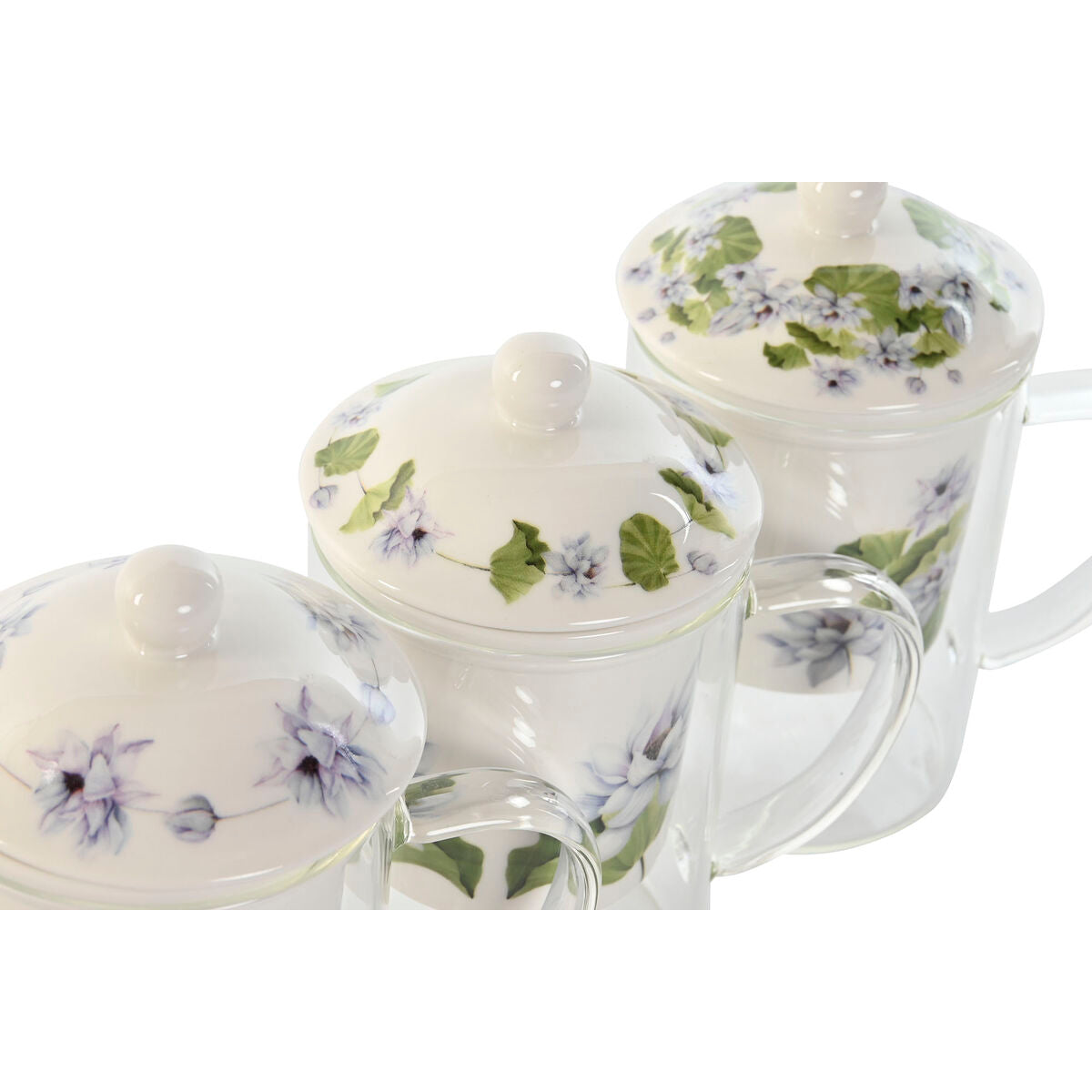 Filtertasse für Teeaufgüsse DKD Home Decor Blau Weiß grün Kristall Porzellan 300 ml (3 Stück)