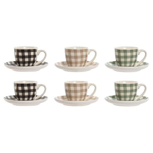 Set aus 6 Teetassen mit Teller Home ESPRIT grün Beige Grau Porzellan 90 ml 8,5 x 6,2 x 5,5 cm