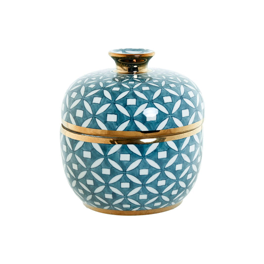 Vase Home ESPRIT Blau Gold Aluminium Porzellan 18,5 x 18,5 x 20 cm