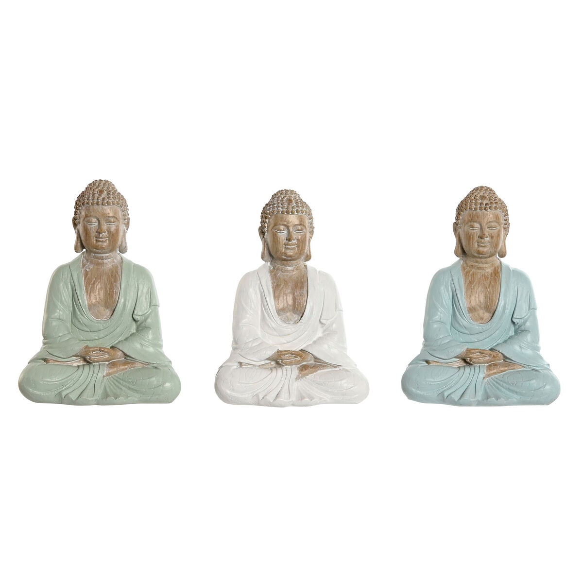 Deko-Figur Home ESPRIT Weiß grün türkis Buddha Orientalisch 14 x 10,5 x 18,5 cm (3 Stück)