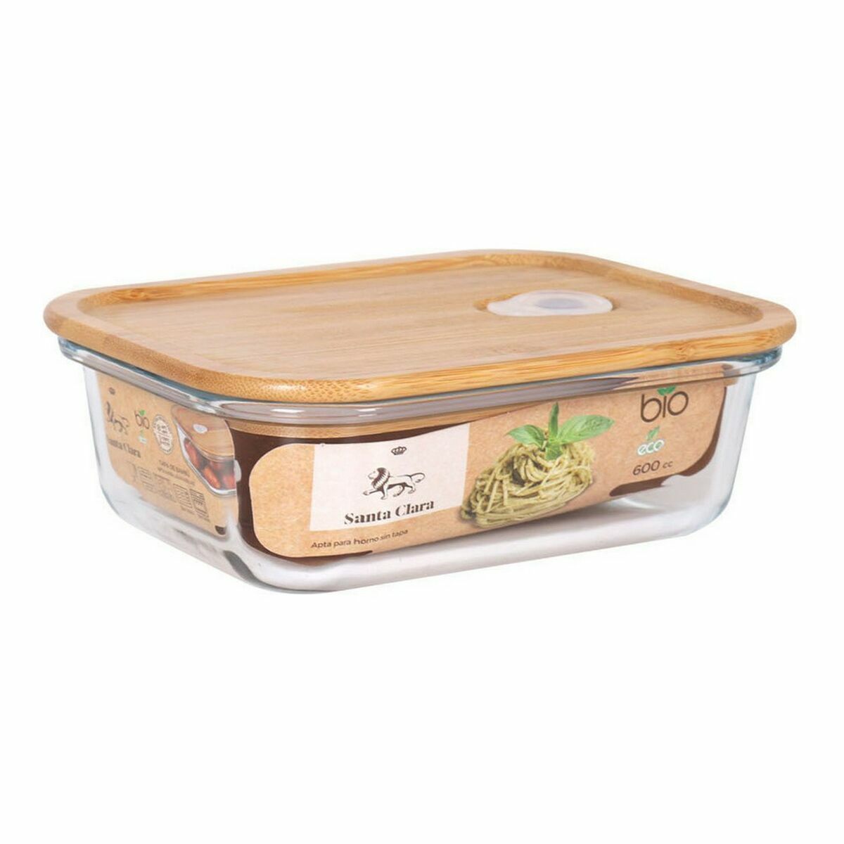 Rechteckige Lunchbox mit Deckel Santa Clara   Bambus Borosilikatglas rechteckig 600 ml (6 Stück)