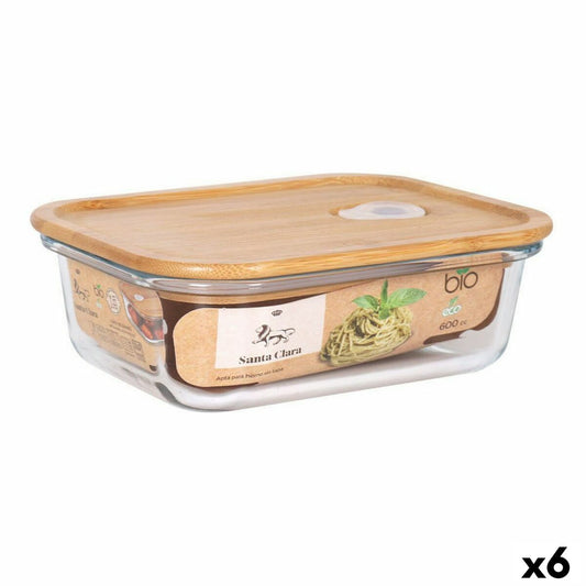 Rechteckige Lunchbox mit Deckel Santa Clara   Bambus Borosilikatglas rechteckig 600 ml (6 Stück)