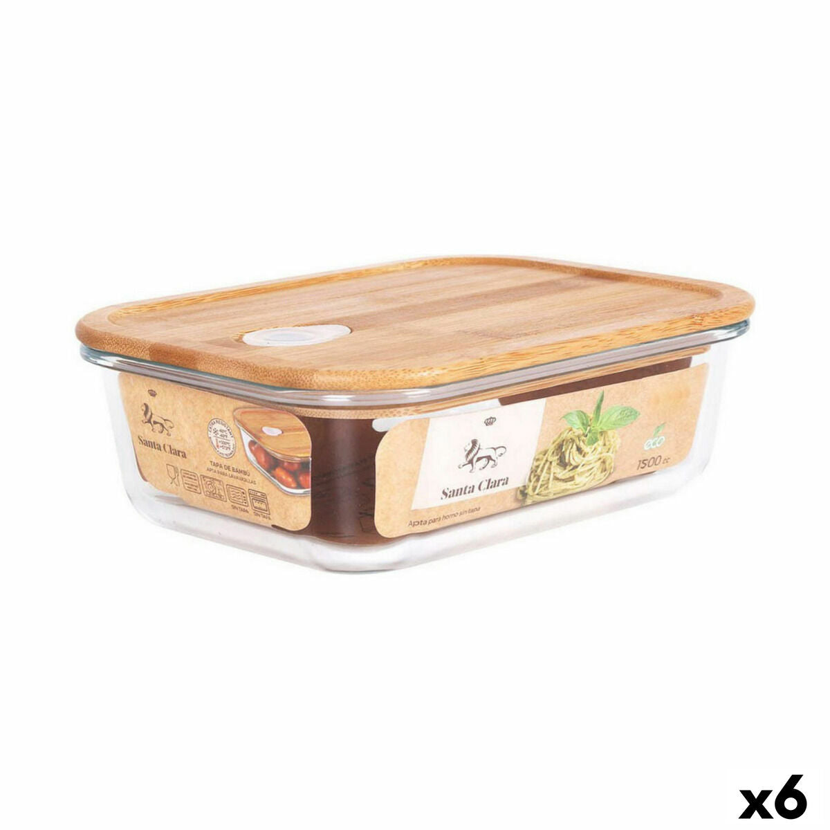 Lunchbox hermetisch Santa Clara Bambus rechteckig 1,5 L (6 Stück)