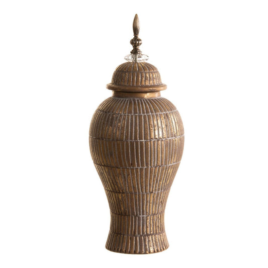 Vase 19 x 19 x 43 cm aus Keramik Gold Weiß
