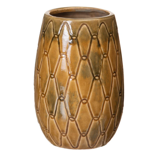 Vase 15 x 15 x 22,5 cm aus Keramik Senf