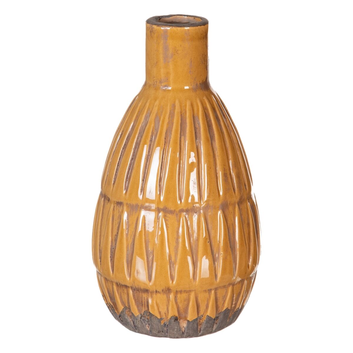 Vase 14 x 14 x 25,5 cm aus Keramik Senf