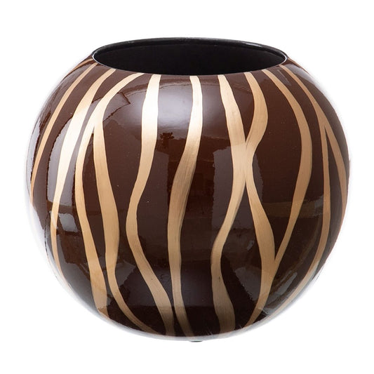 Vase 24,5 x 24,5 x 20 cm Zebra aus Keramik Gold Braun