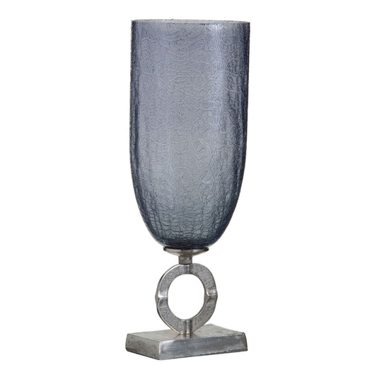Vase 17 x 17 x 47 cm Kristall Grau Metall Silber