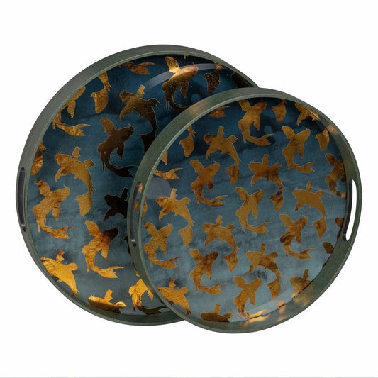 Tablett für Snacks Blau Gold PVC Kristall Fische 42 x 42 x 4,2 cm (2 Stück)