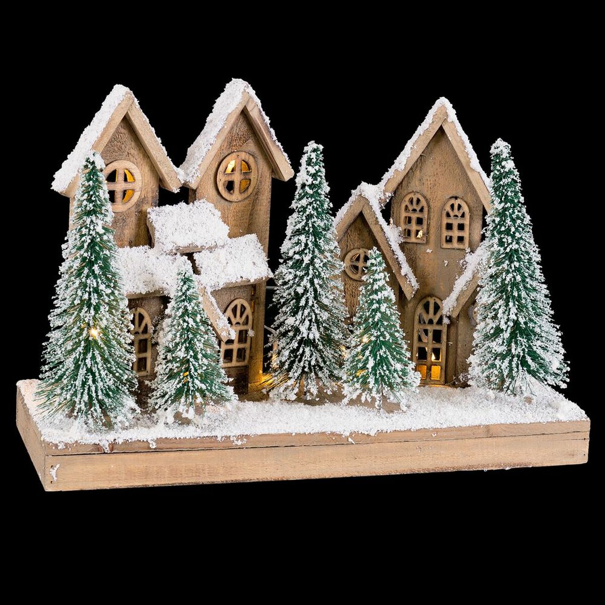 Weihnachtsschmuck Weiß grün natürlich Holz Kunststoff Dorf 45 x 18 x 30 cm