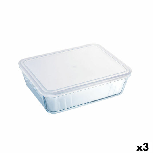 Rechteckige Lunchbox mit Deckel Pyrex Cook&freeze 28 x 23 x 10 cm 4,2 L Durchsichtig Glas Silikon (3 Stück)