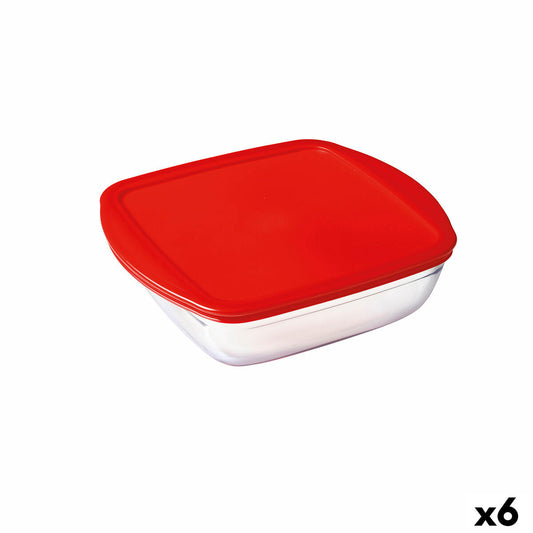 Viereckige Lunchbox mit Deckel Ô Cuisine Cook & Store Rot 1 L 20 x 17 x 6 cm Silikon Glas (6 Stück)