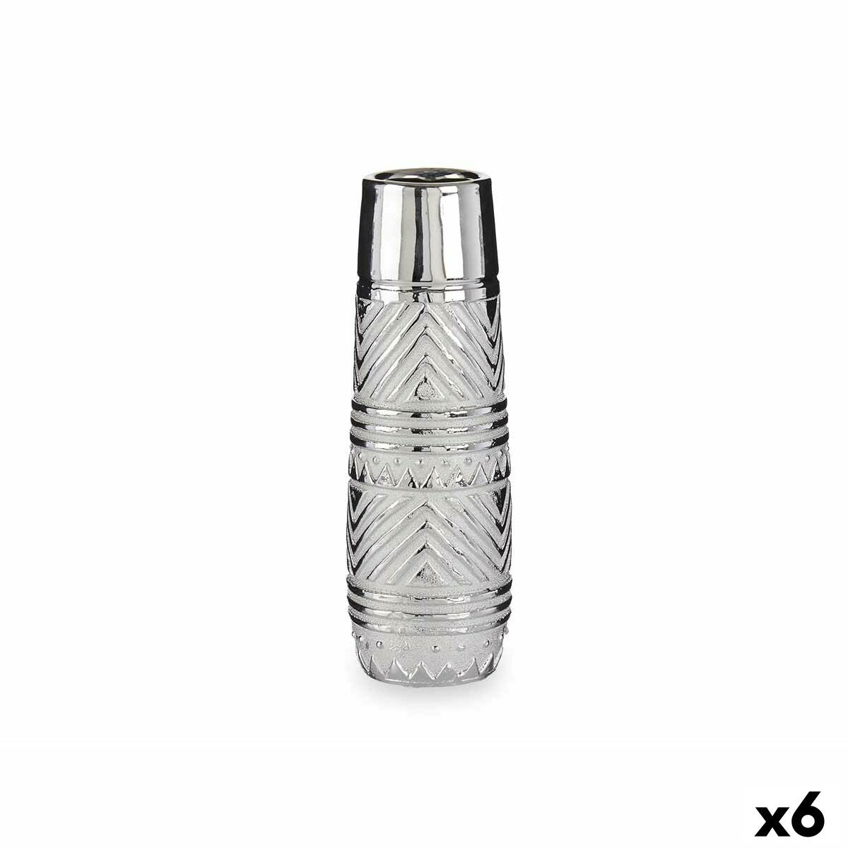 Vase Zylinder Streifen Silberfarben aus Keramik 10 x 30 x 10 cm (6 Stück)