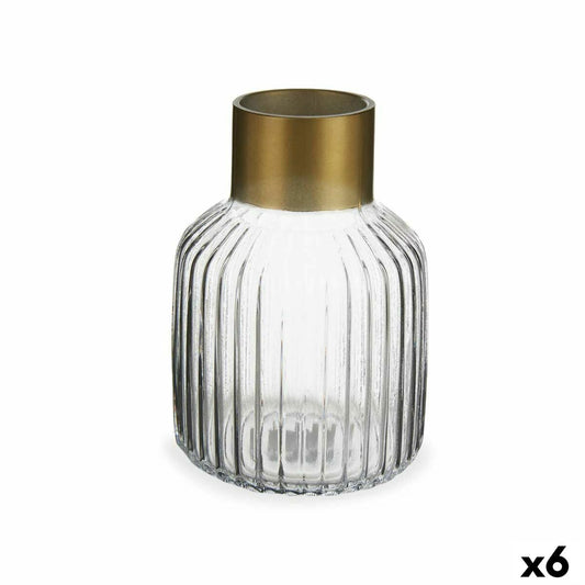 Vase Streifen Durchsichtig Gold Glas 12 x 18 x 12 cm (6 Stück)