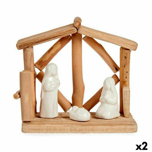 Weihnachtskrippe Weiß natürlich Holz aus Keramik 17 x 14,5 x 8 cm (2 Stück)