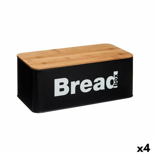 Brotkorb Schwarz natürlich Metall Bambus 33 x 13,3 x 18 cm (4 Stück)