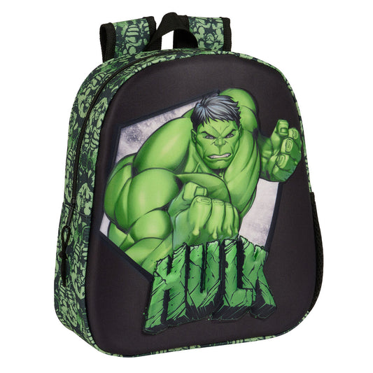 Kinderrucksack 3D Hulk Schwarz grün 27 x 33 x 10 cm